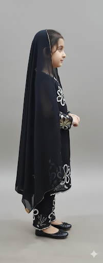 Women Black Embroidered Georgette Suit Set with Dupatta