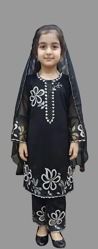 Women Black Embroidered Georgette Suit Set with Dupatta