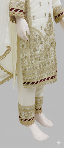 Exquisite Ivory & Gold Georgette Festive Suit for Girls