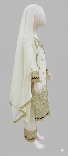 Exquisite Ivory & Gold Georgette Festive Suit for Girls