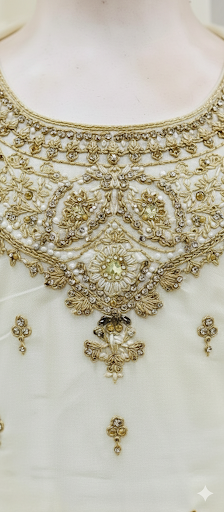 Exquisite Ivory & Gold Georgette Festive Suit for Girls