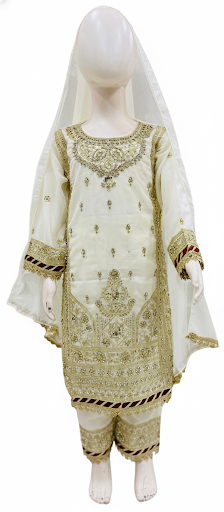 Exquisite Ivory & Gold Georgette Festive Suit for Girls